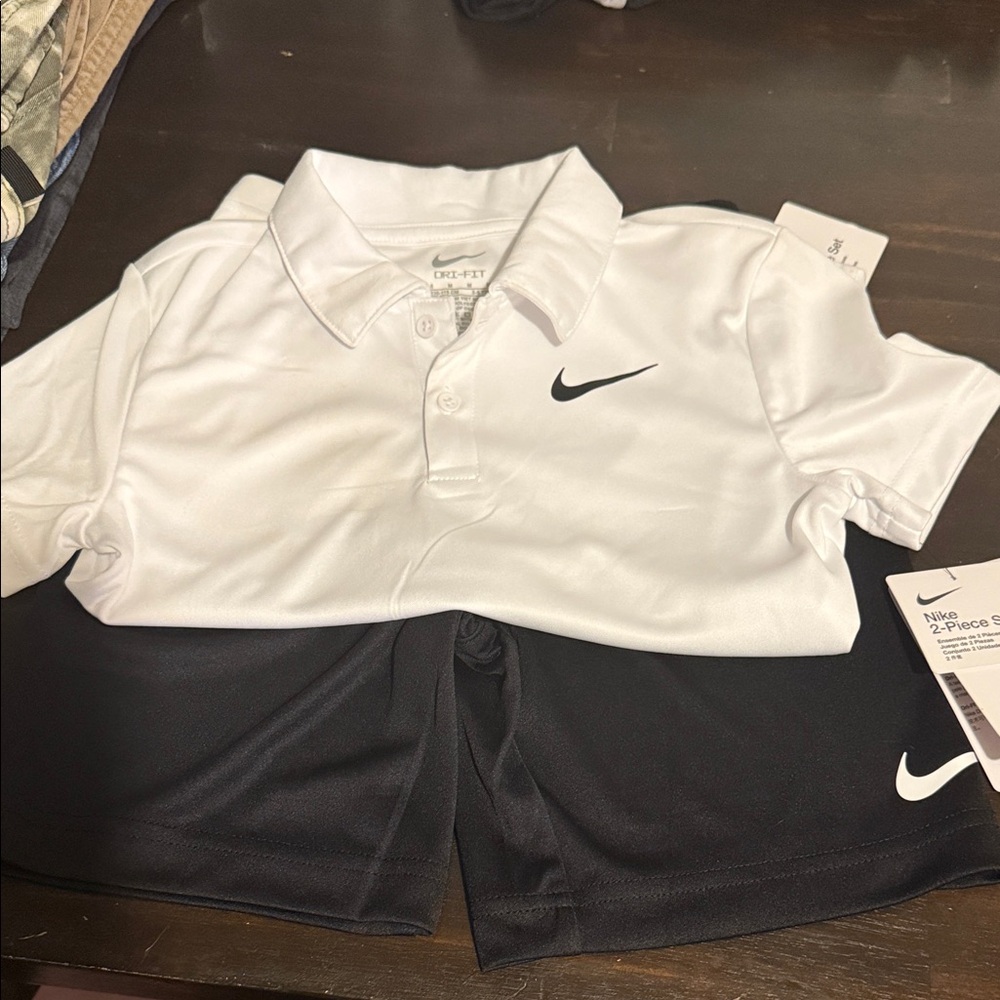 Nike Kids White and Black Polo Set